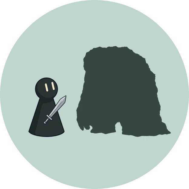 剣を持ったポーンが、ただの塊のモンスターと向き合っている